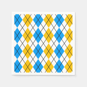 Yellow Blue White Argyle Diamond Design Napkin