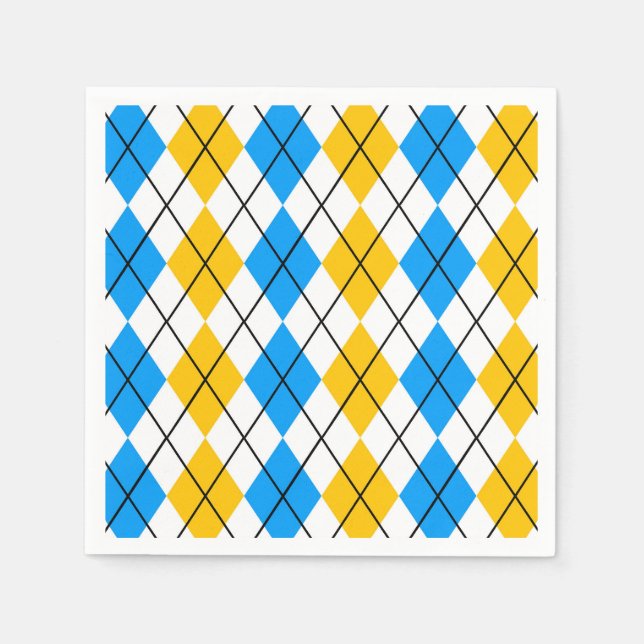 Yellow Blue White Argyle Diamond Design  Napkin (Front)