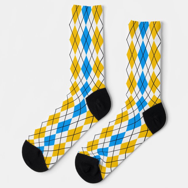 Yellow Blue White Argyle Diamond Design  Socks (Left)