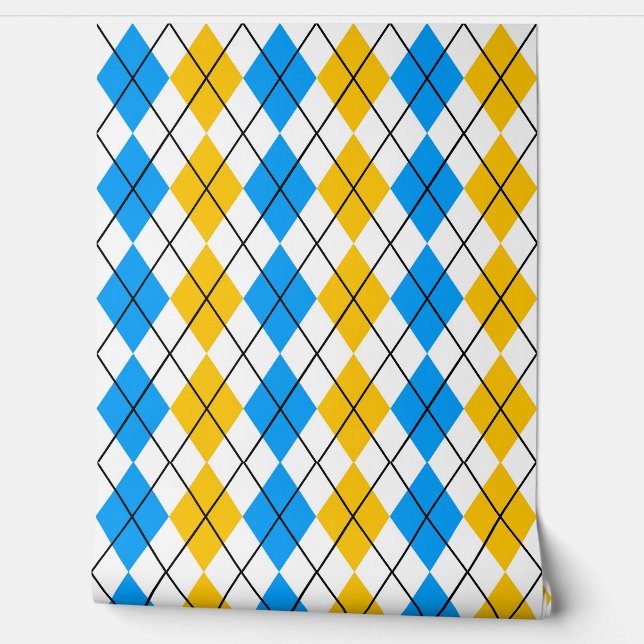 Yellow Blue White Argyle Diamond Design  Wallpaper (Unrolling)