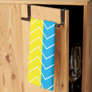 Yellow Blue White Chevron Colour Block Pattern Tea Towel