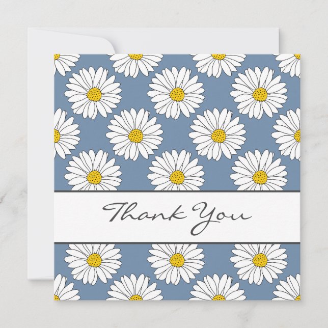 Yellow Blue White Daisy Pattern Thank You Card (Front)