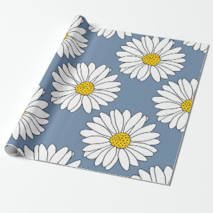 Yellow Blue White Daisy Pattern Wrapping Paper