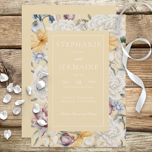 Yellow Blue & White Floral on Yellow Invitation (Creator Uploaded)