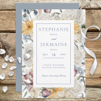 Yellow Blue & White Floral White Frame Wedding