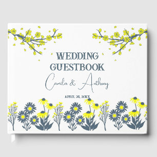 Yellow Blue Wildflower Floral Boho Wedding Guest Book