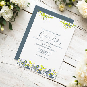 Yellow Blue Wildflower Floral Boho Wedding Invitation