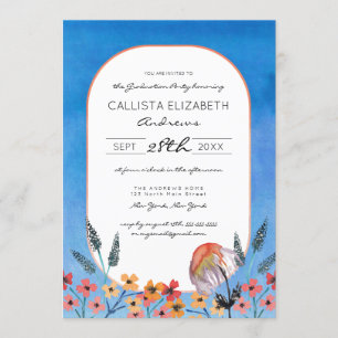 Yellow Blue Wildflowers Watercolor Graduation Invitation