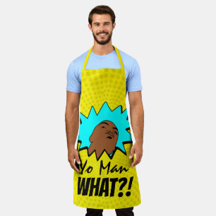 yellow blue Yo Man What You Want Mug Shot Comics Apron