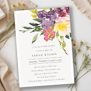 Yellow Blush Burgundy Floral Baby Shower Invite