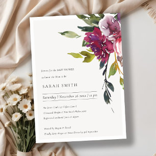 Yellow Blush Burgundy Floral Baby Shower Invite