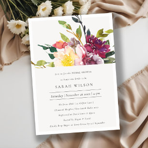 Yellow Blush Burgundy Floral Bridal Shower Invite