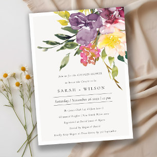 Yellow Blush Burgundy Floral Couples Shower Invite