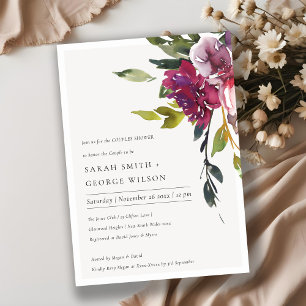 Yellow Blush Burgundy Floral Couples Shower Invite
