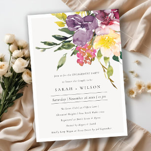 Yellow Blush Burgundy Floral Engagement Invite