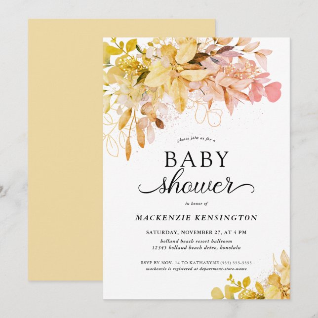 Yellow Blush Pink Botanical Baby Shower Invitation (Front/Back)