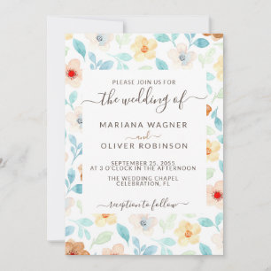 Yellow Blush Rust Simple Floral Elegant Script Inv Invitation