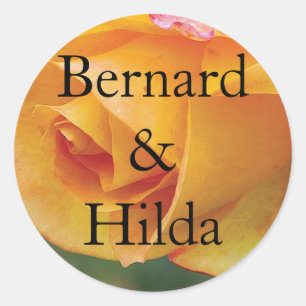 Yellow Blushing Rose Personalised Wedding Classic Round Sticker