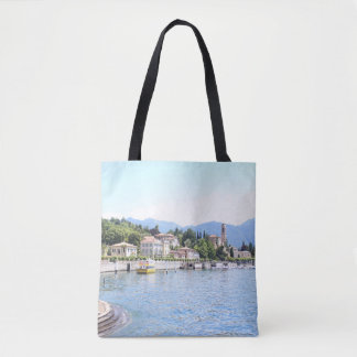 YELLOW BOAT DOCKED NEAR BUILDING TOTE BAG