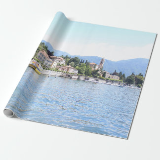 YELLOW BOAT DOCKED NEAR BUILDING WRAPPING PAPER