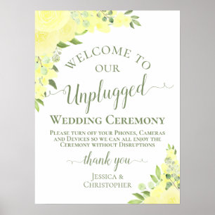 Yellow Boho Chic Roses Unplugged Wedding Ceremony Poster