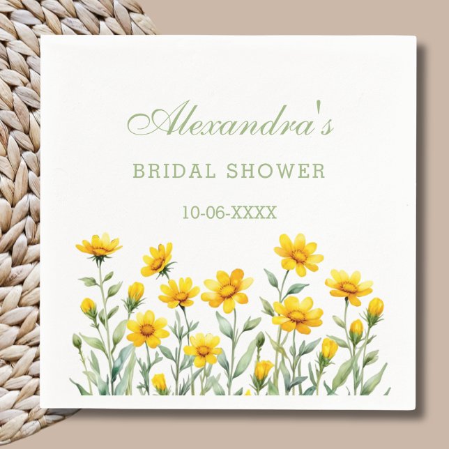Yellow Boho Chic Wildflower Bridal Shower Napkin (Creator Uploaded)