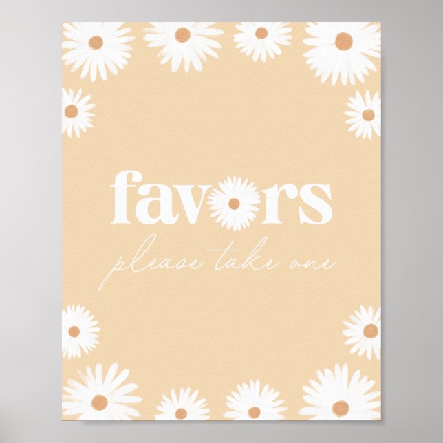 Yellow Boho Daisy Floral Baby Shower Favours Sign (Front)
