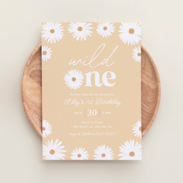 Yellow Boho Daisy Wild One 1st Birthday Party Invitation (Creator Uploaded)