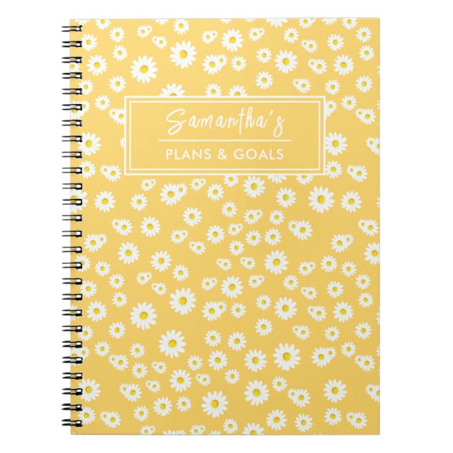 Yellow Boho Spring Daisies Pattern Notebook (Front)