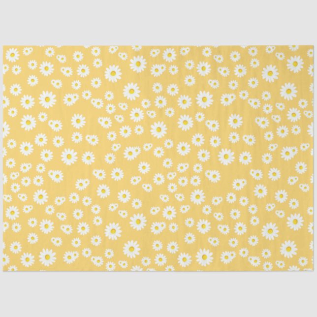 Yellow Boho Spring Daisies Pattern Tissue Paper (Front)