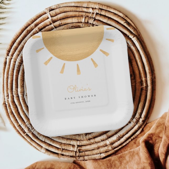 Yellow Boho Sunshine  Baby Shower Paper Plates (Creator Uploaded)