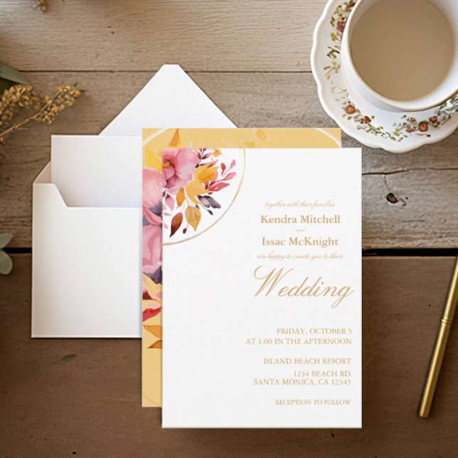 Yellow Boho Watercolor Floral Wedding Invitation (Creator Uploaded)