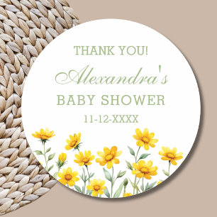 Yellow Boho Wildflower Baby Shower Thank You Classic Round Sticker