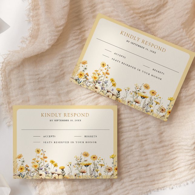 Yellow Boho Wildflower Floral Wedding RSVP Card (Creator Uploaded)