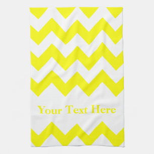 Yellow Bold Chevron with customisable text Tea Towel