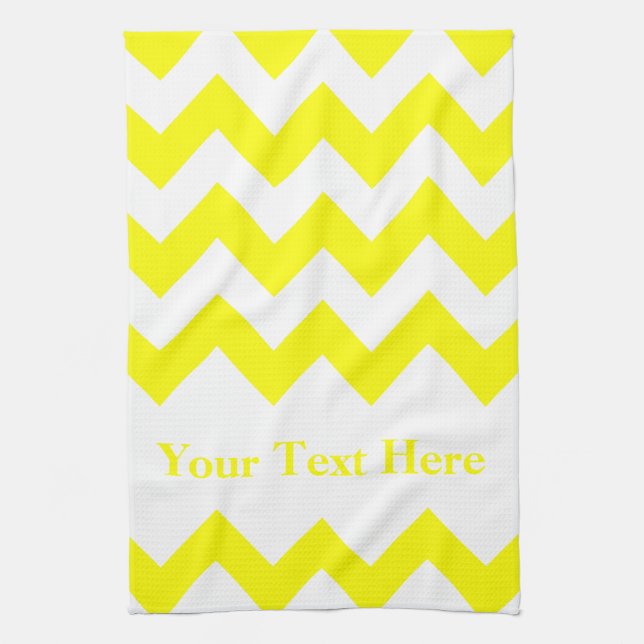 Yellow Bold Chevron with customisable text Tea Towel (Vertical)