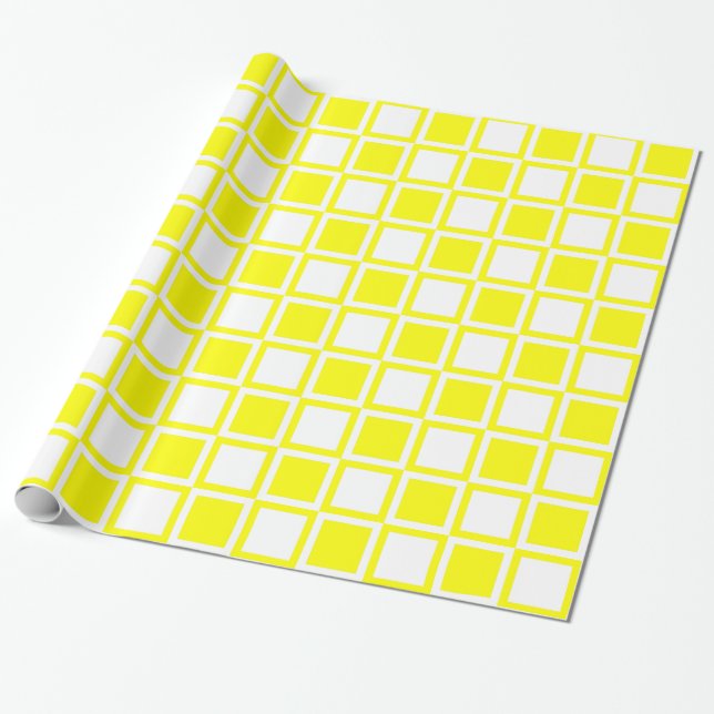 Yellow Bold Mod Squares Wrapping Paper (Unrolled)