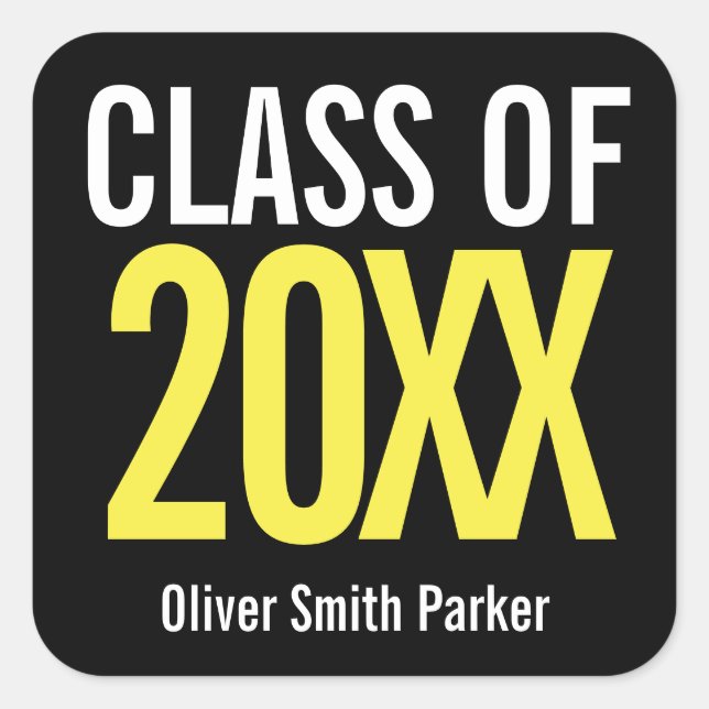 Yellow Bold Personalised Graduation ANY YEAR Square Sticker (Front)