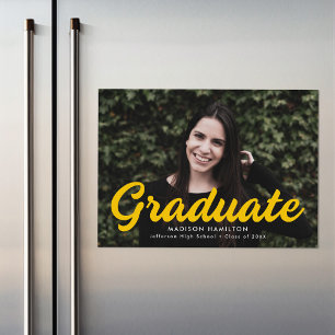 Yellow   Bold Script Photo Graduation Announcement