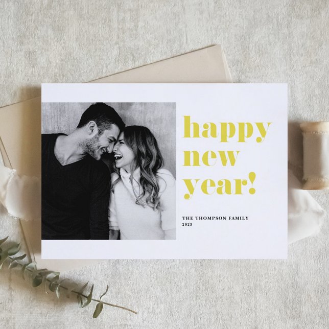 Yellow Bold Typography Photo Happy New Year 2025 Holiday Card (Creator Uploaded)