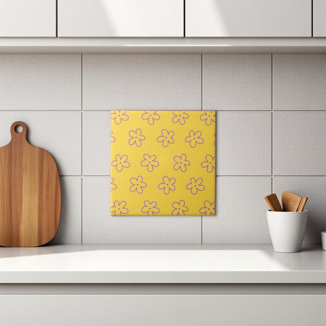 Yellow Bold Y2K Wildflower Vibrant Spring Decor Ceramic Tile (Yellow Bold Y2K Wildflower Vibrant Spring Decor Ceramic Tile)