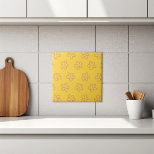 Yellow Bold Y2K Wildflower Vibrant Spring Decor Ceramic Tile