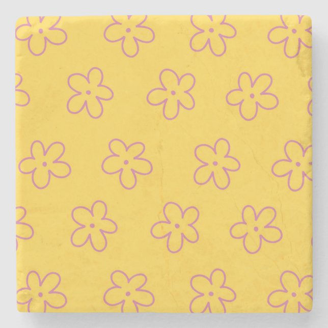 Yellow Bold Y2K Wildflower Vibrant Spring Decor Stone Coaster (Front)