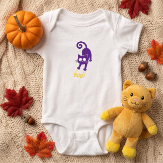 Yellow Boo  Purple Cat Hallowee Baby Bodysuit