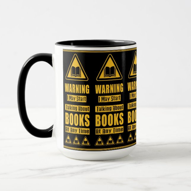 Yellow Book Lovers Warning Sign Mug (Left)