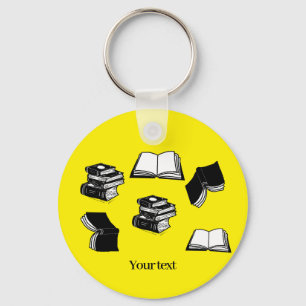 Yellow Bookish Bibliophile Librarian Book Pattern Key Ring