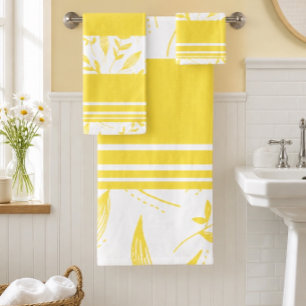 Yellow Botanical Bathroom Towel Set
