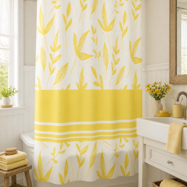 Yellow Botanical Shower Curtain (Creator Uploaded)