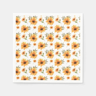 Yellow Botanical Sunflower Greenery Celebration Napkin