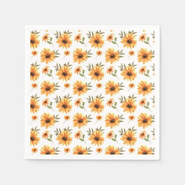 Yellow Botanical Sunflower Greenery Celebration Napkin (Front)